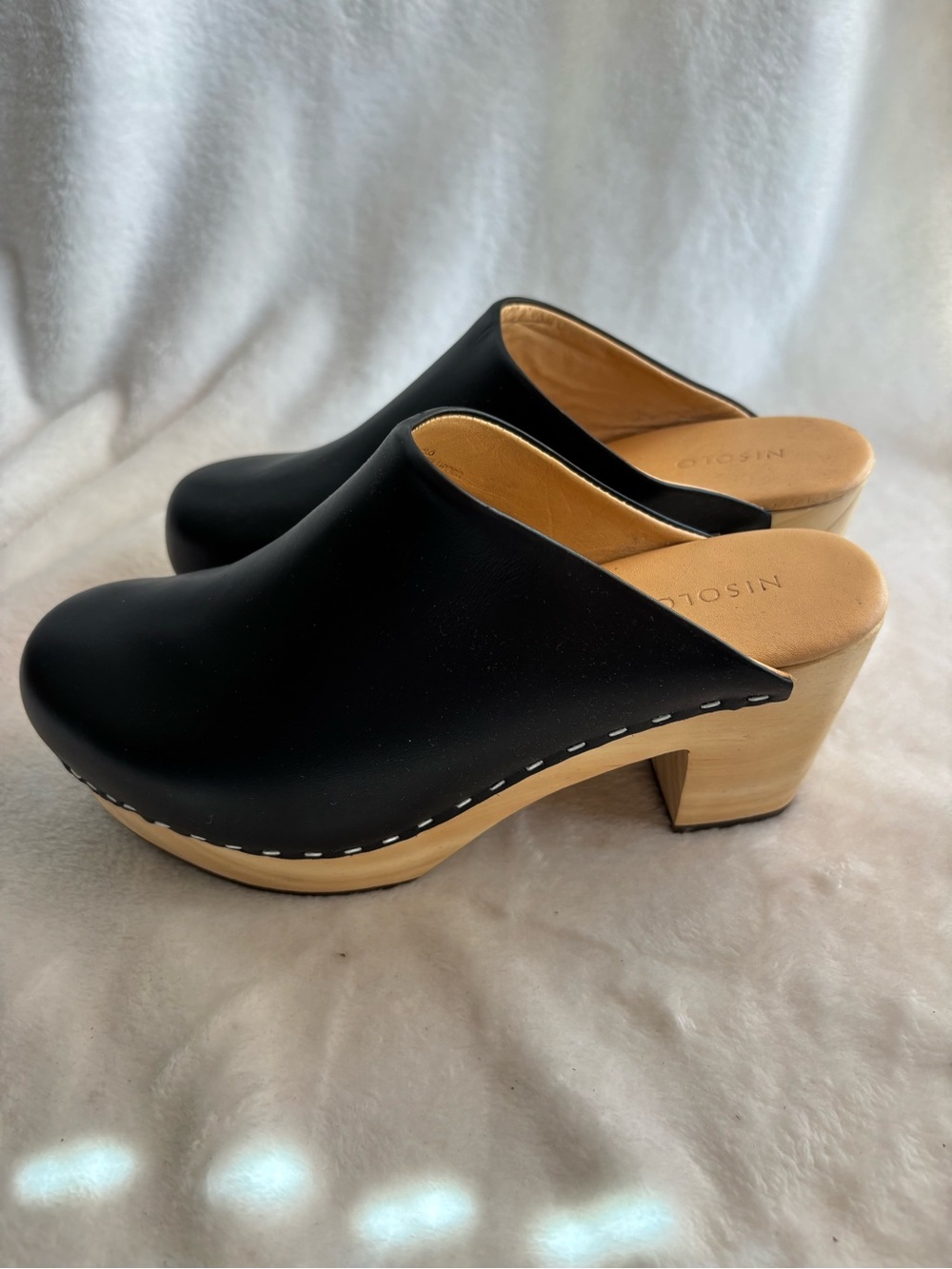 Nisolo All-Day Black Leather Clog Heels Size 6.5